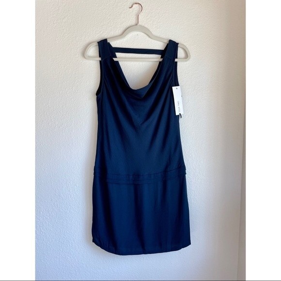 LAST CHANCE! NWT Deux Two Paris Drape Neck and Low Back Shift Dress in Navy 8 - Picture 2 of 12